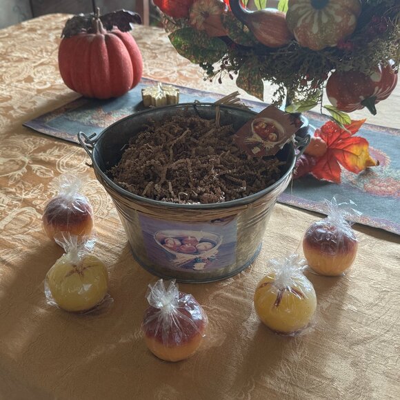 Floating 3D Apple Candles in Galvanized Bucket, Hand Painted Wooden Apple Accent - Picture 14 of 16